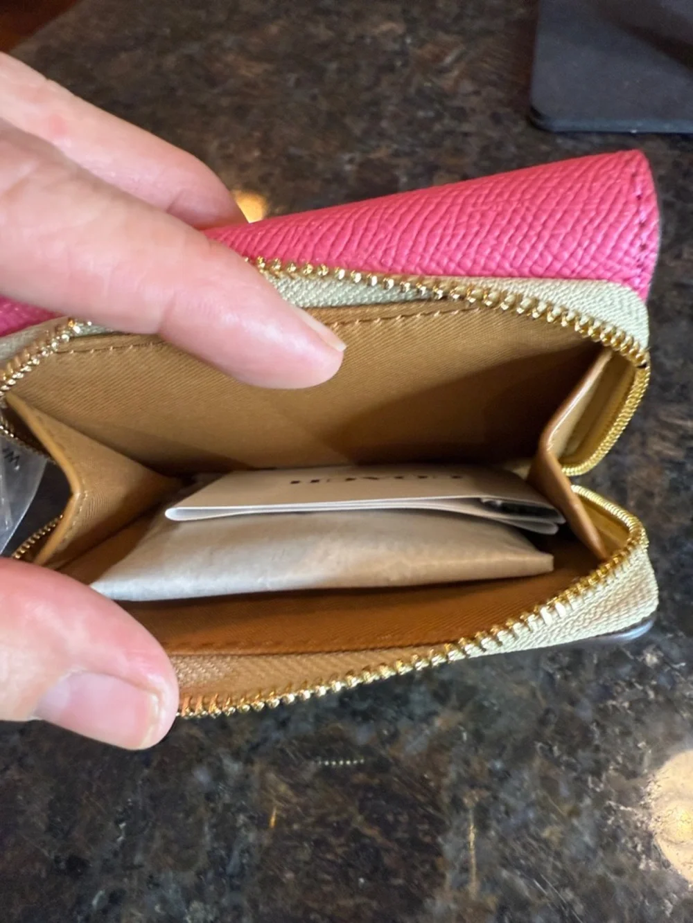 Coach Pink Textured Leather Compact Wallet with Gold Logo